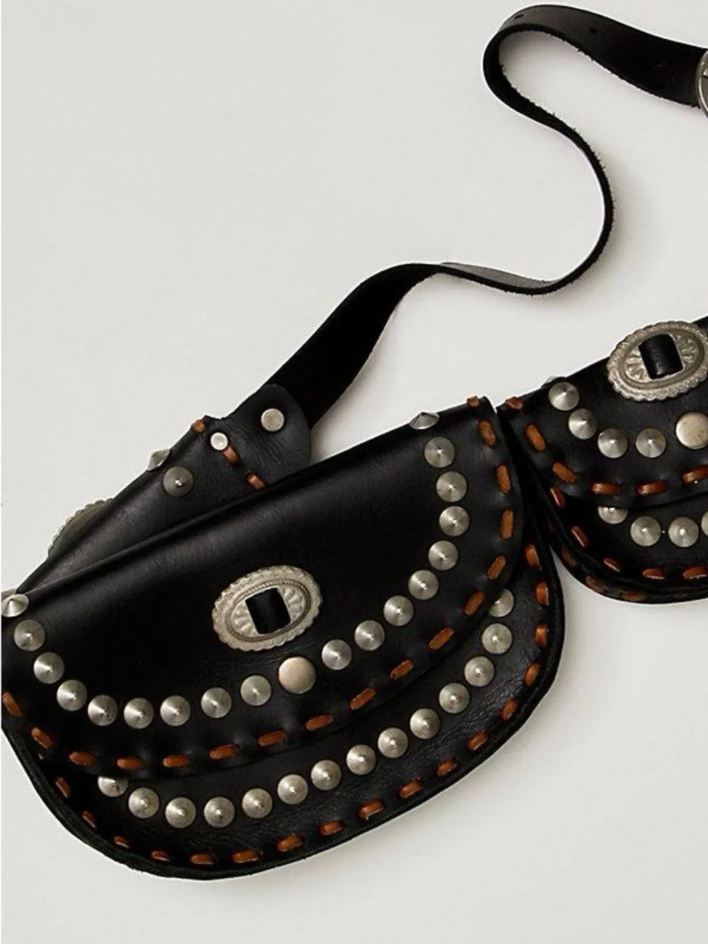 Free People Black Double Studded Leather Belt Bag